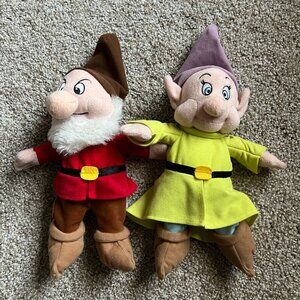 90s Disney World Dopey Grumpy 11” Bean Bag Plush Snow White Lot of 2